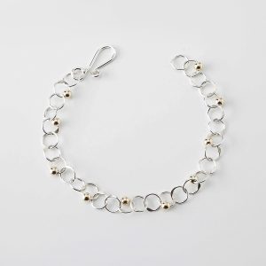 A21: Two-tone Linked Bracelet With Beads Silver w/Gold Beads