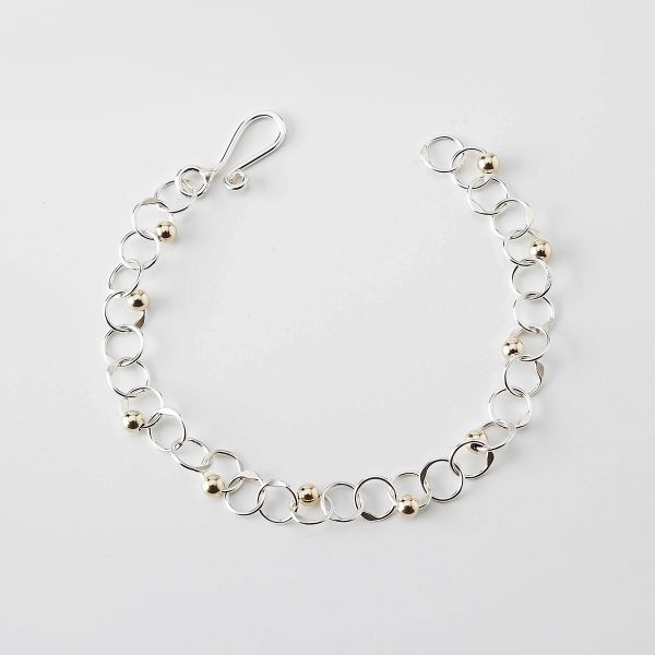 A21: Two-tone Linked Bracelet With Beads Silver w/Gold Beads