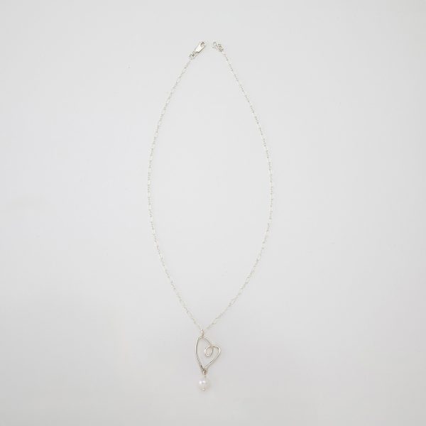 H2-29: Silver and Gold Asymmetric Heart With Pearl 21" Chain